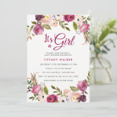 Invitation Baby shower Fille Botanique Rose (Debout devant)