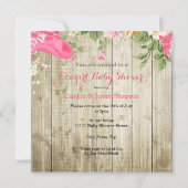 Invitation Baby shower fille Bottes roses Floral Brunette (Dos)