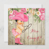 Invitation Baby shower fille Bottes roses Floral Brunette (Devant)