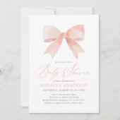 Invitation Baby shower fille Bow Aquarelle rose (Devant)