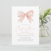 Invitation Baby shower fille Bow Aquarelle rose (Debout devant)