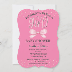 Invitation Baby shower fille Bow Aquarelle rose