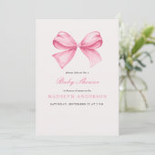 Invitation Baby shower fille Bow Aquarelle rose (Debout devant)