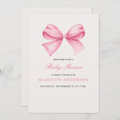 Invitation Baby shower fille Bow Aquarelle rose (Devant / Derrière)
