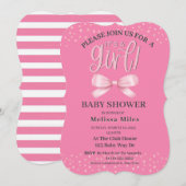 Invitation Baby shower fille Bow Aquarelle rose (Devant / Derrière)