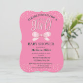 Invitation Baby shower fille Bow Aquarelle rose (Debout devant)