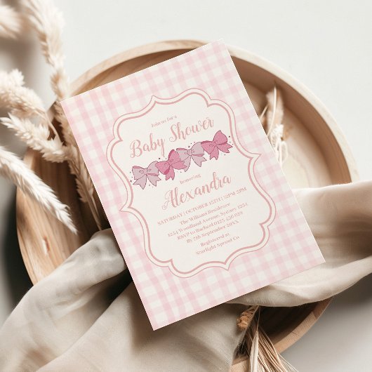 Invitation Baby shower fille Bow Aquarelle rose