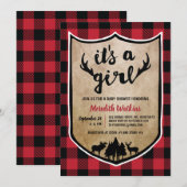 Invitation Baby shower fille bûcheron (Devant / Derrière)