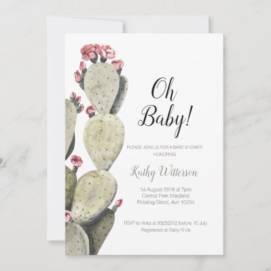 Invitation Baby shower fille Cactus (Devant)
