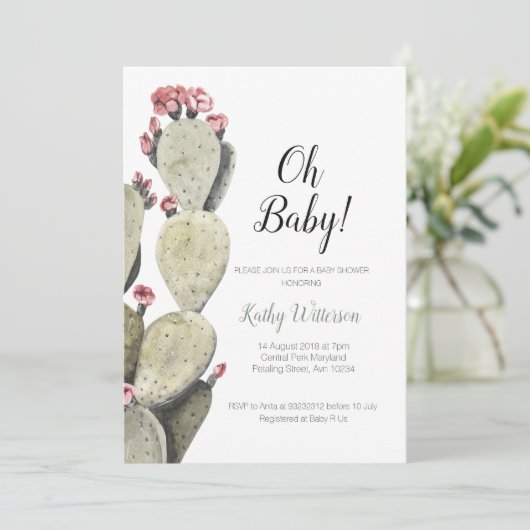 Invitation Baby shower fille Cactus (Debout devant)