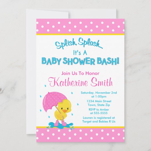 Invitation Baby shower fille canard 5x7 Carte (Devant)