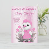 Invitation Baby shower fille canard rose (Debout devant)