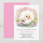 Invitation Baby shower Fille Canard Rose Floral Blissful (Devant / Derrière)