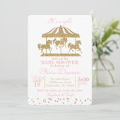 Invitation Baby shower fille carrousel rose et or (Debout devant)