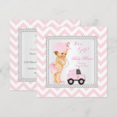 Invitation Baby shower Fille Casquette rose Camion ours Blond (Devant / Derrière)