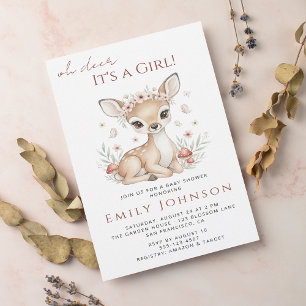 Invitation Baby Shower Fille Cerf de la Forêt Rose Pâle