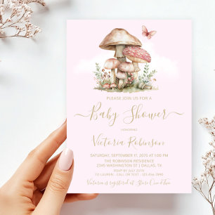 Invitation Baby Shower Fille Champignon Forêt Enchantée