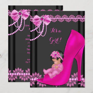 Invitation Baby Shower Fille Chaussure Bébé Rose Chaud Lace 3