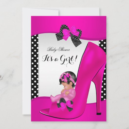 Invitation Baby Shower Fille Chaussure Bébé Rose Chaud Points (Devant)