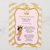 Invitation Baby shower FILLE, chevron doré, or rose vif v2 (Devant / Derrière)