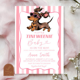 Invitation Baby Shower Fille Chien Wiener Rayures Fantaisiste