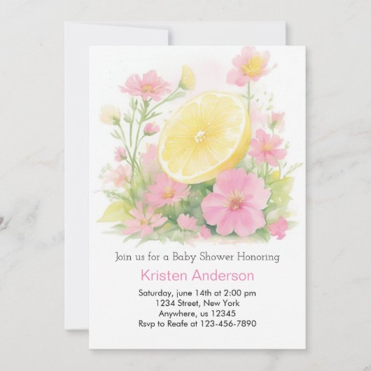 Invitation Baby shower Fille Citron (Devant)