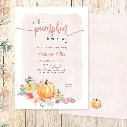 Invitation Baby shower fille Citrouille aquarelle
