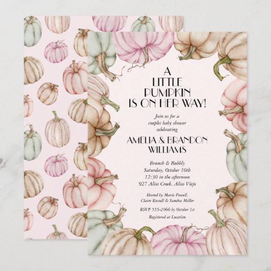 Invitation Baby shower fille Citrouille rose (Devant / Derrière)