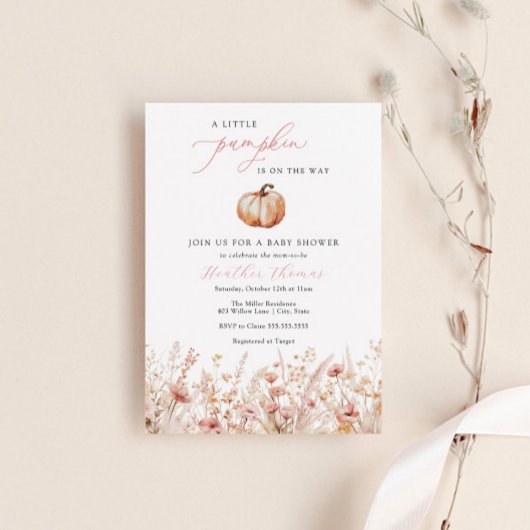 Invitation Baby shower fille Citrouille rose