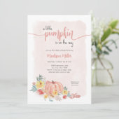 Invitation Baby shower fille Citrouille rose aquarelle (Debout devant)