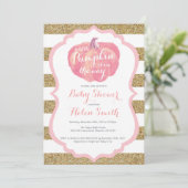Invitation Baby shower fille Citrouille rose et or (Debout devant)