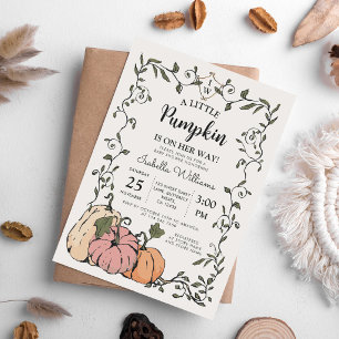 Invitation Baby Shower Fille Citrouille Rose Orange Vintage