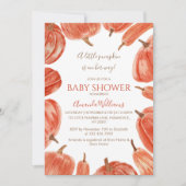 Invitation Baby shower fille Citrouille rustique aquarelle (Devant)