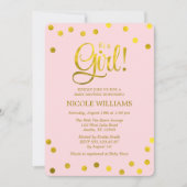 Invitation Baby shower fille Confetti Rose et Faux Gold (Devant)