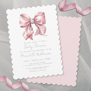 Invitation Baby Shower Fille Coquette Élégant Nœud Rose