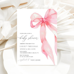 Invitation Baby Shower Fille Coquette Rose Pâle Élégant Nœud