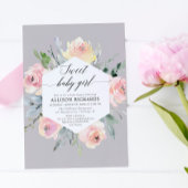 Invitation Baby shower fille couleur rose pâle gris rose
