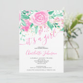 Invitation Baby shower fille couleur rose vert rose aquarelle (Debout devant)