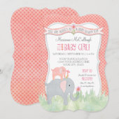 Invitation Baby shower Fille Cute  Eléphant Aquarelle (Devant / Derrière)