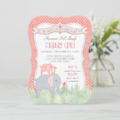 Invitation Baby shower Fille Cute  Eléphant Aquarelle (Debout devant)