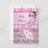 Invitation Baby shower fille Damask rose Grey (Devant)