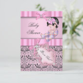Invitation Baby shower fille Damask rose Grey (Debout devant)