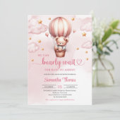 Invitation Baby shower fille d'attente rose et brun (Debout devant)