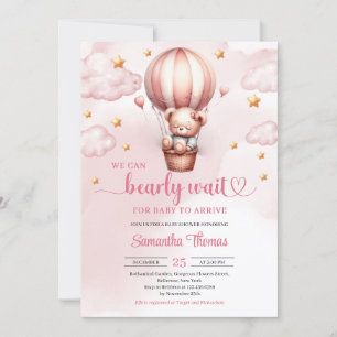 Invitation Baby shower fille d'attente rose et brun