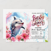 Invitation Baby shower fille dauphin modifiable (Devant / Derrière)