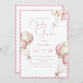 Invitation Baby shower fille de ballons roses (Devant / Derrière)