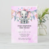 Invitation Baby shower fille de bienvenue Eléphant mignon (Debout devant)