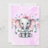 Invitation Baby shower fille de bienvenue Eléphant mignon (Dos)