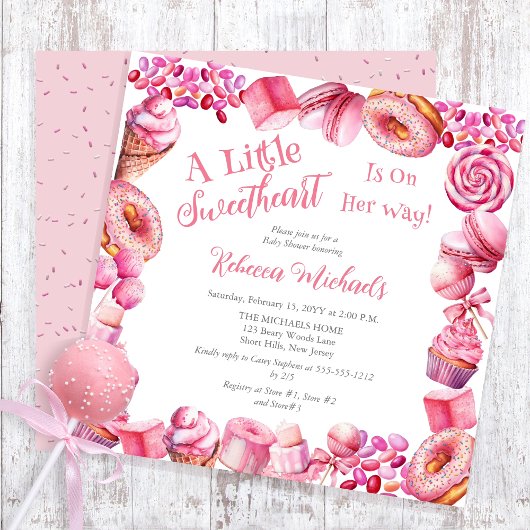 Invitation Baby shower fille de cadre de bonbons rose