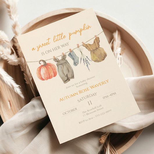 Invitation Baby shower fille de Citrouille d'automne